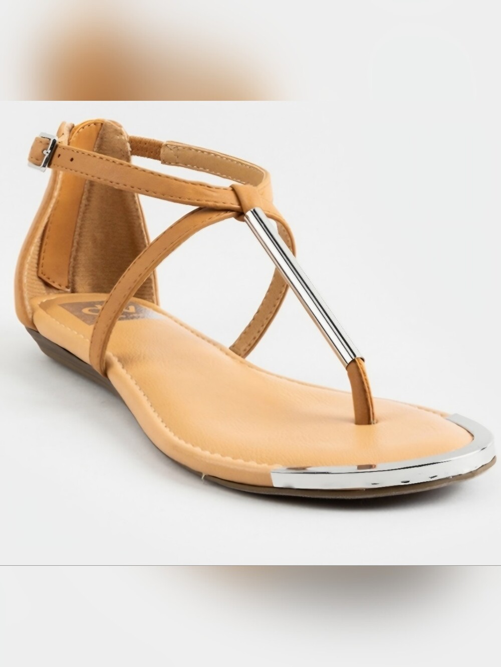 Dolce Vita Tan T-Strap Sandals with Metallic Accent